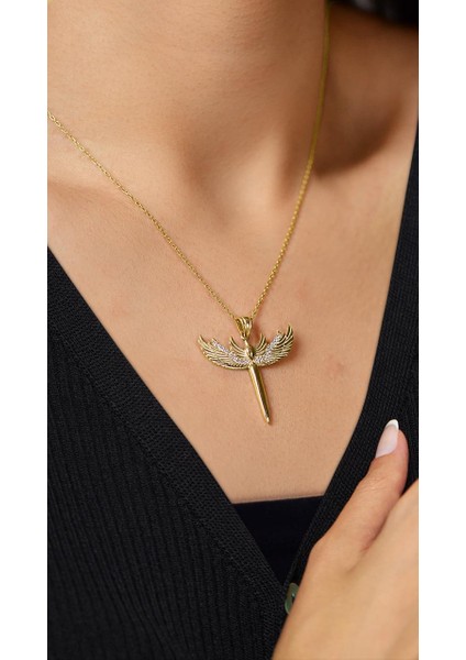 Zirkon Taşlı Gold Mikail Kılıcı Gümüş Kolye fırsatları