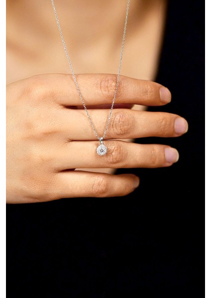 Zirkon Taşlı Rodyum Minimal Yuvarlak Anturaj Gümüş Kolye fiyatları