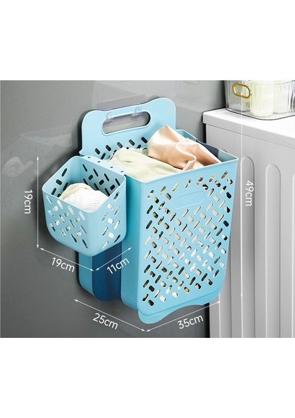 Banyo Yumruksuz Duvara Monte Katlanır Çamaşır Sepeti Küçük + Ekstra Büyük (Yurt Dışından)
