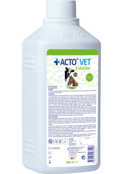 Acto® Vet Solutıon 500 ml Büyükbaş Hayvanlar Için Yara Bakım Solüsyonu