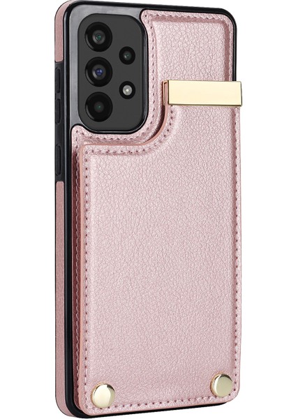 Samsung Galaxy A53 5g Kapak Şık Metal Dekor Tpu+Deri Kart Tutucu (Yurt Dışından)