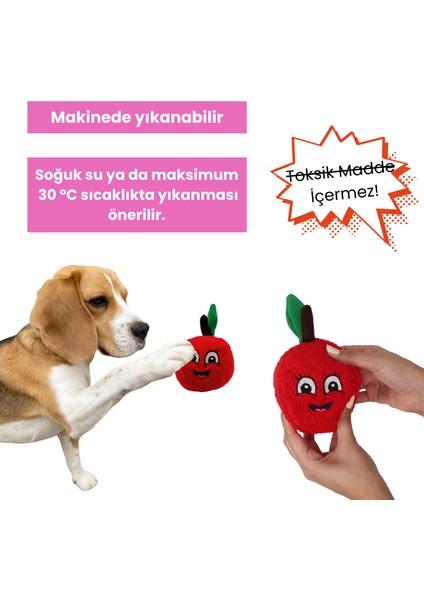 Sevimli Kırmızı Elma Peluş Köpek Oyuncağı Hışırtı Sesli Köpek Oyun Topu