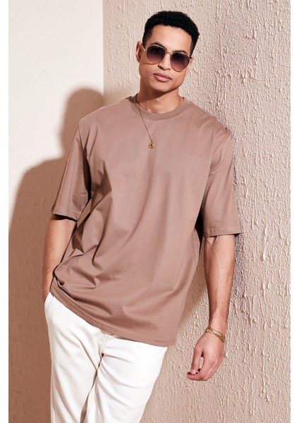 Pamuklu Oversize Bisiklet Yaka Basic T Shirt Erkek T Shirt 5902365