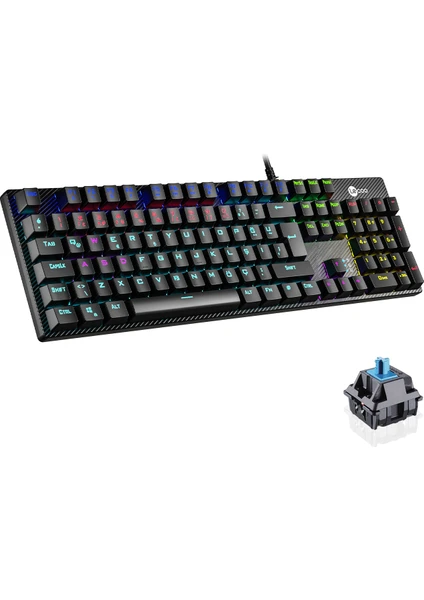 KG1101 Makro Tuşlu USB Kablolu RGB LED Aydınlatmalı Blue Switch Gaming Mekanik Türkçe Q Klavye Siyah