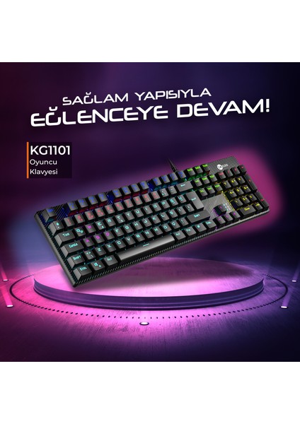 Lenovo Lecoo KG1101 Makro Tuşlu USB Kablolu RGB LED Aydınlatmalı Blue Switch Gaming Mekanik Türkçe Q Klavye Siyah