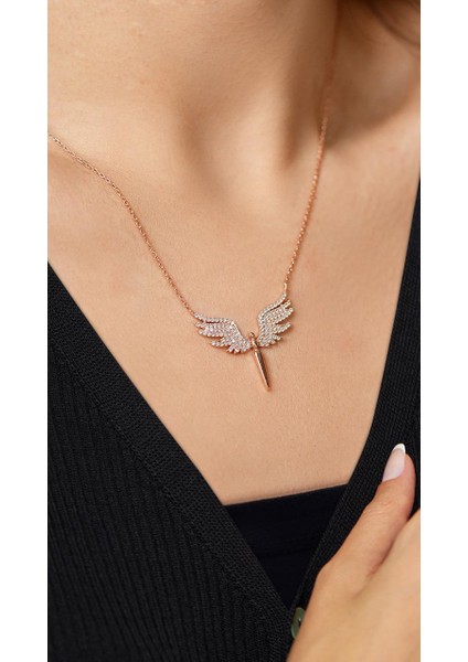 Zirkon Taşlı Rose Mikail Kanadı Gümüş Kolye fırsatları