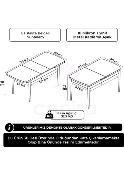 Pale Serisi 80X132 Açılabilir  Mutfak Masası