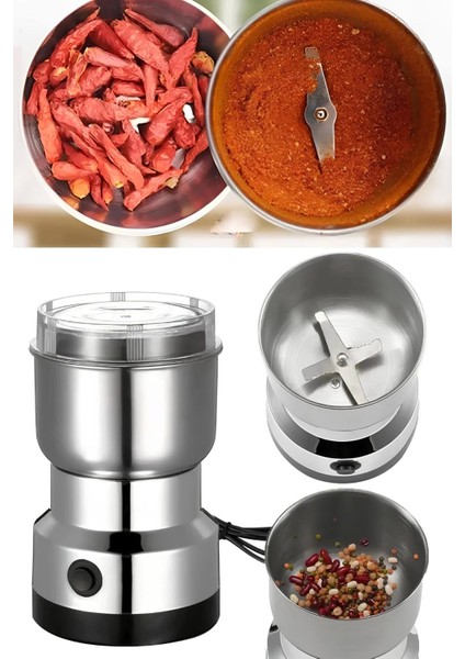 Elektrikli Kahve Baharat Öğütücü Metal Bıçaklı Un Tahıl Fındık Pirinç Öğütücü Çok Fonksiyonlu 200W modelleri