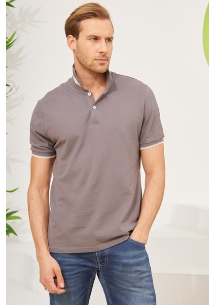 Erkek Intersiye Yaka Detaylı Pamuklu Polo Yaka T-Shirt Antrasit fırsatları