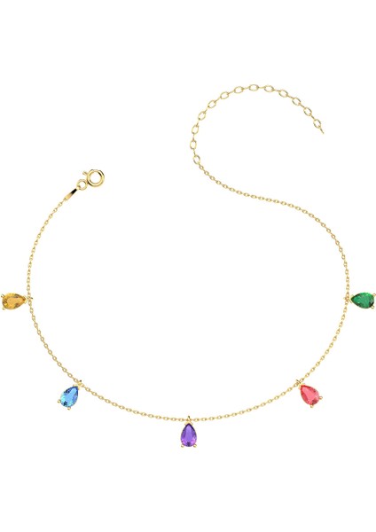 Renkli Damla Taşlı Altın Kaplama Gümüş Halhal