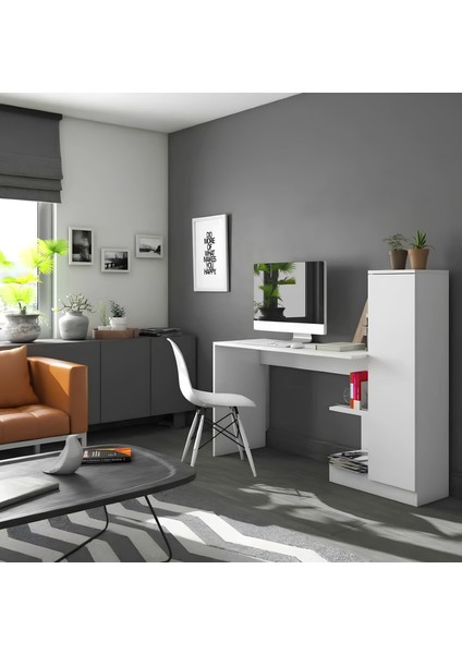 Matilda 2 Raflı Dolaplı Çalışma Masası Beyaz