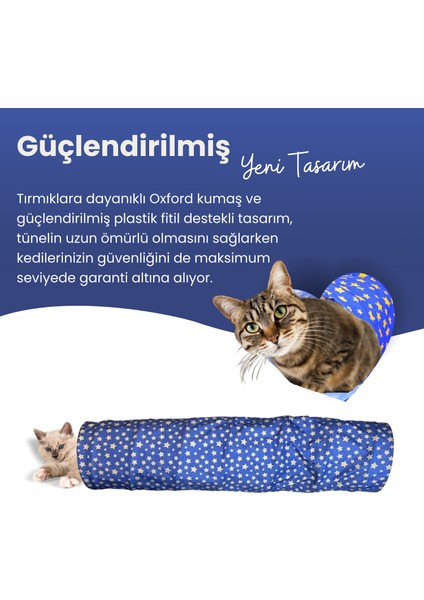 Yıldız Desenli Uzun Kedi Tüneli 125 Cm Güvenli Kedi Oyun Alanı Katlanabilir Dayanıklı Kedi Tüneli