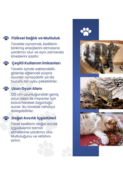 Yıldız Desenli Uzun Kedi Tüneli 125 Cm Güvenli Kedi Oyun Alanı Katlanabilir Dayanıklı Kedi Tüneli