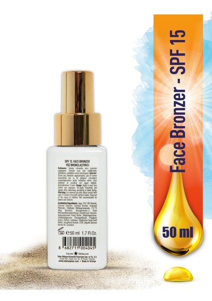 Yüz Bronzlaştırıcı SPF15 Yüz Güneş Kremi 50 ml