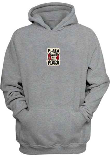 Unisex Plata Plomo Baskılı Gri Normal Kalıp Şardonlu Kalın Sweatshirt