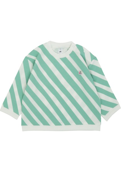 Omzu Çıtçıtlı Verev Çizgi Baskılı Sweatshirt