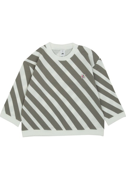 Omzu Çıtçıtlı Verev Çizgi Baskılı Sweatshirt