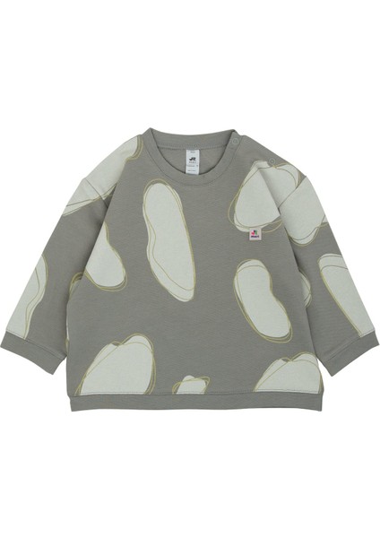 Omzu Çıtçıtlı Bulut Baskılı Sweatshirt