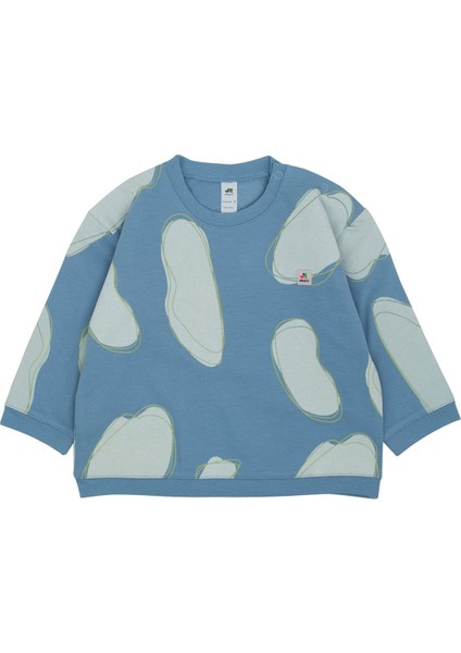 Omzu Çıtçıtlı Bulut Baskılı Sweatshirt