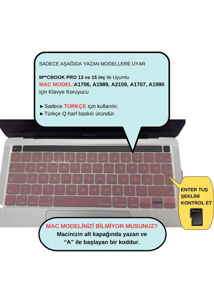 Macbook Pro Klavye Koruyucu Türkçe Q Için A1706 A1989 A2159 A1707 A1990 ile Uyumlu