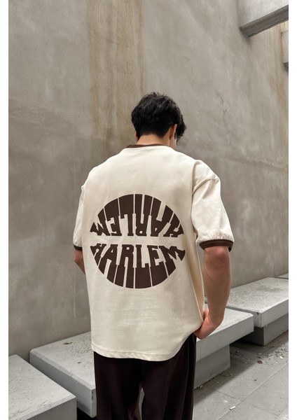 Harlem Baskılı Krem Oversize Tişört