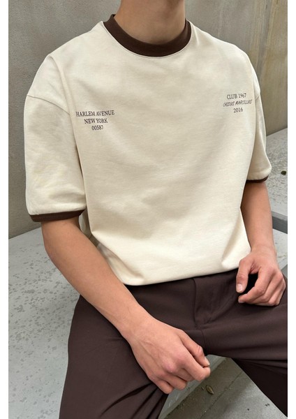 Harlem Baskılı Krem Oversize Tişört modelleri
