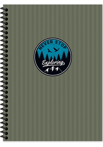 Keskin Color Çizgili Spiralli Sert Kapak Outdoor Defter Yeşil