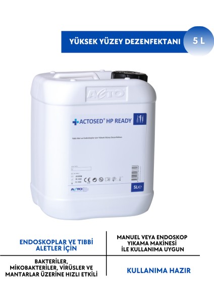 Actosed® Hp Ready 5 L Tıbbi Alet ve Endoskoplar Için Yüksek Yüzey Dezenfektan
