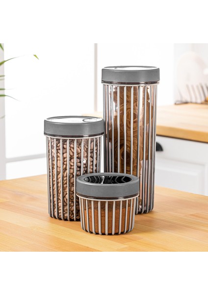 3'lü Yuvarlak Saklama Kabı - Gri fiyatları