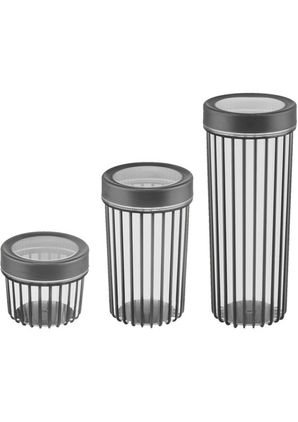 3'lü Yuvarlak Saklama Kabı - Gri