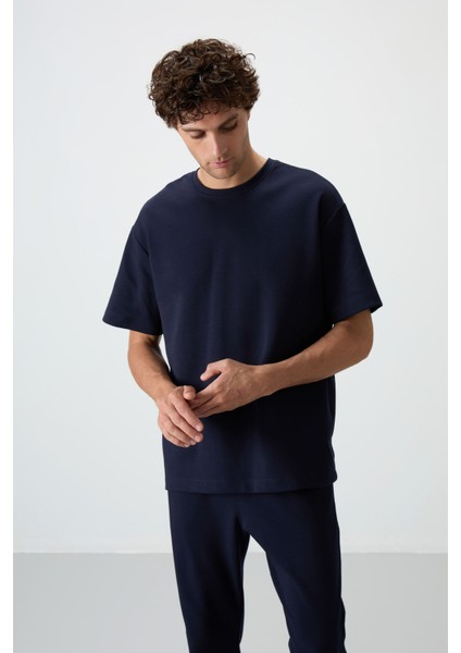 Lacivert Pamuklu Kalın Yumuşak Dokulu Oversize Fit Basic Erkek Eşofman Takım - 85251 fiyatları