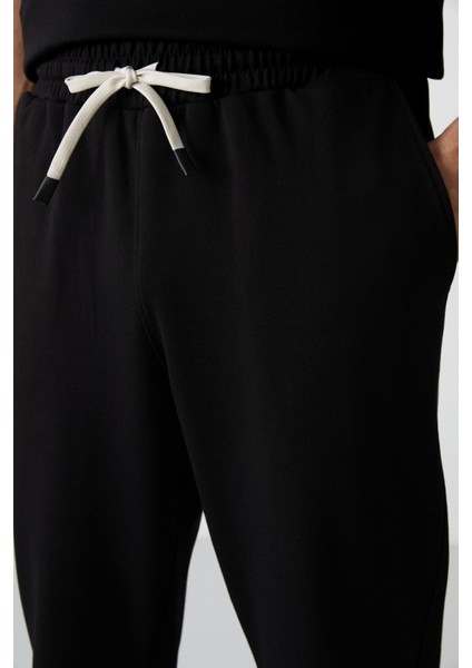Siyah Pamuklu Kalın Yumuşak Dokulu Oversize Fit Basic Erkek Eşofman Takım - 85251