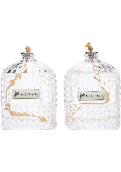 2li Vanilya Sandal Kokulu Oval Kristal Cam Şişe Kandil Seti ( 2X100 Ml)