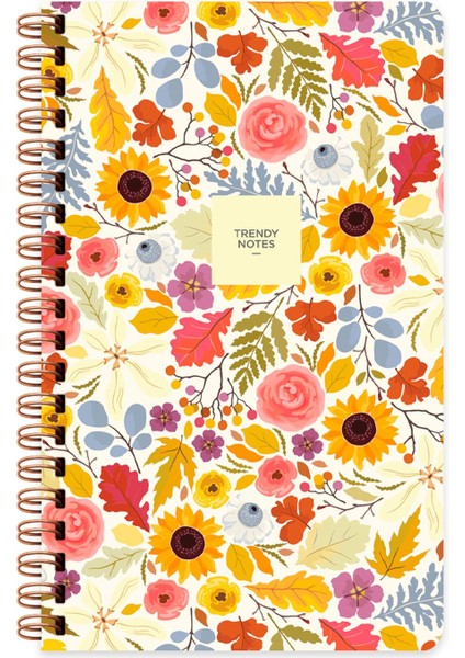 Sert Kapak Çizgili Spiralli Çiçek Defter Ayçiçeği 13X21