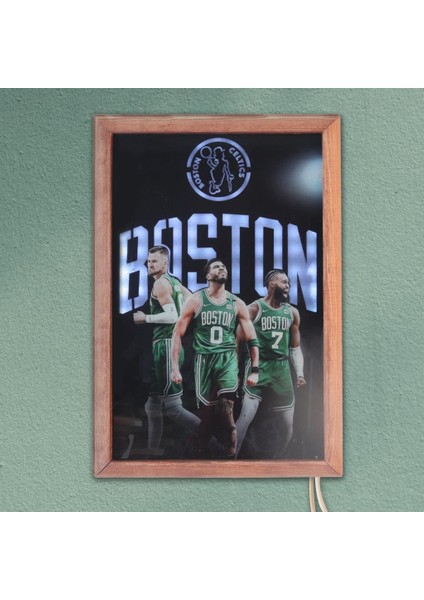 Işıklı Pleksi Basketbol Temalı Sürpriz Tablo Boston Celtics Dekoratif Ayaklı Biblo