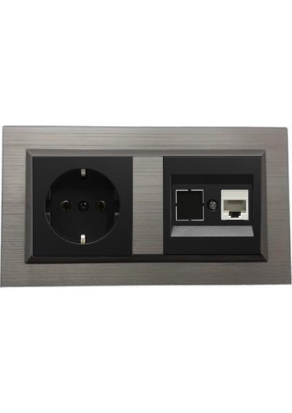 Quantum Bakır 2'li Set Topraklı Priz ve Telefon Nümeris Cat3 Set