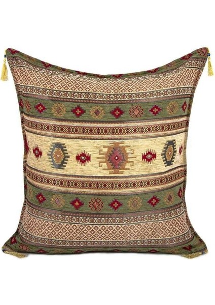 Kilim Desen (70CMX70CM) Şönil Kumaş Püsküllü Kare Ev Bahçe Minder Kılıfı NO14