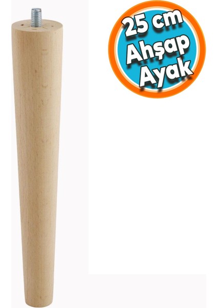 Ahşap Ayak Sehpa Masa Baza Çekyat Puf Tabure Ünite Koltuk Ayağı Mobilya Ayakları Silindir Destek M8 Civatalı 25 cm