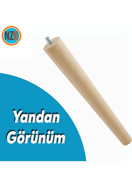 Ahşap Ayak Sehpa Masa Baza Çekyat Puf Tabure Ünite Koltuk Ayağı Mobilya Ayakları Silindir Destek M8 Civatalı 25 cm