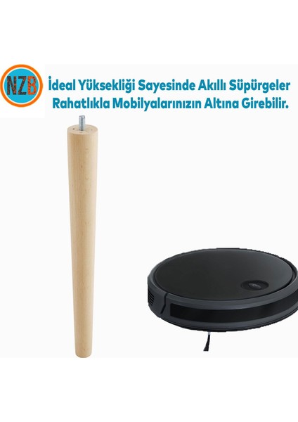 Ahşap Ayak Sehpa Masa Baza Çekyat Puf Tabure Ünite Koltuk Ayağı Mobilya Ayakları Silindir Destek M8 Civatalı 25 cm