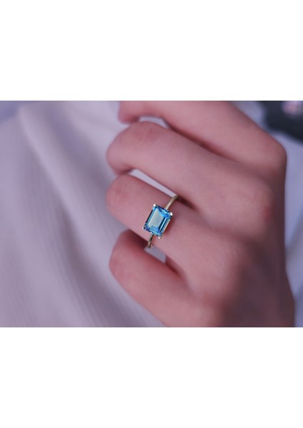 Oktagon Kesim Mavi Topaz Taşlı Nerissa Yüzük 0402R0053 fırsatları