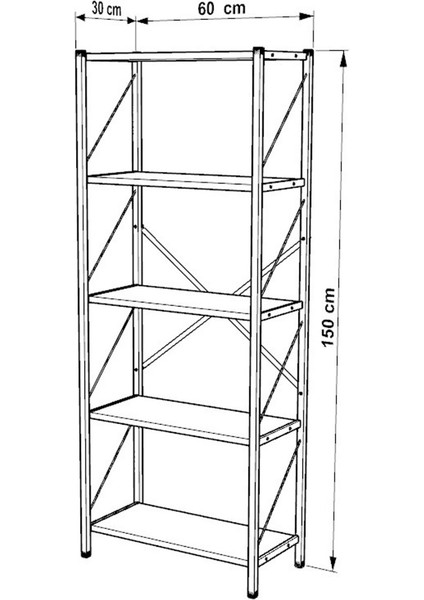 Dekoratif 5 Raflı Kitaplık 150 x 60 Ceviz