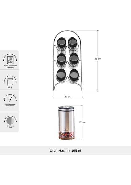 Walter Inox 6'lı Standlı Oval Baharat Takımı modelleri