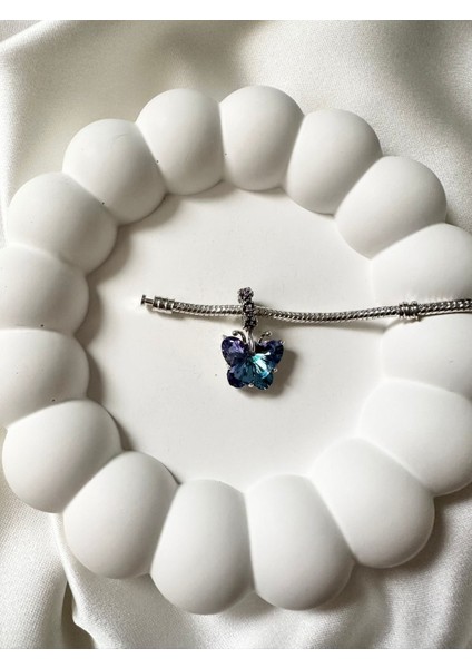 Gümüş S925 Damgalı Kristal Mavi Mor Kelebek Charm modelleri