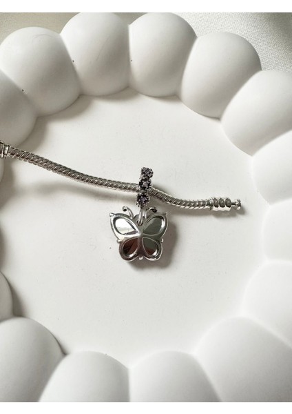 Gümüş S925 Damgalı Kristal Mavi Mor Kelebek Charm fırsatları