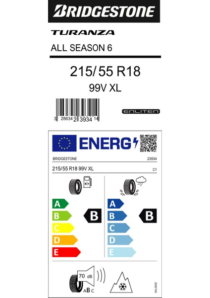 215/55R18 99V Xl Turanza 6 Yaz Lastiği (Üretim YILI:2023)