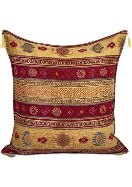 Kilim Desen (70CMX70CM) Şönil Kumaş Püsküllü Kare Ev Bahçe Minder Kılıfı NO13