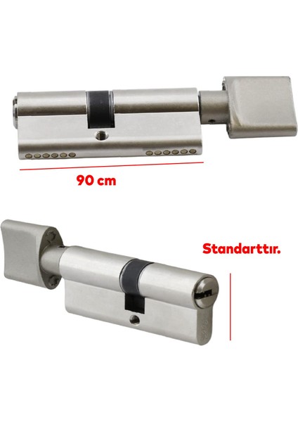 Silindir Barel Göbek Kilidi Çelik Kapı Içeriden Kilitleme Kilidi 90 mm 3 Anahtarlı Çevirmeli Kilit