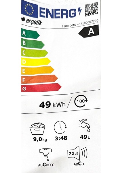 9100 DMX 1000 Devir 9 Kg A Enerji Sınıfı Çamaşır Makinesi