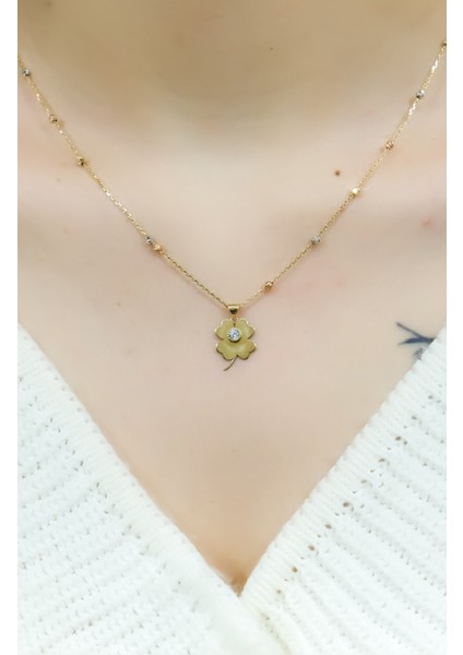 Dorika Zincirli Yonca Kolye 14 Ayar A053267